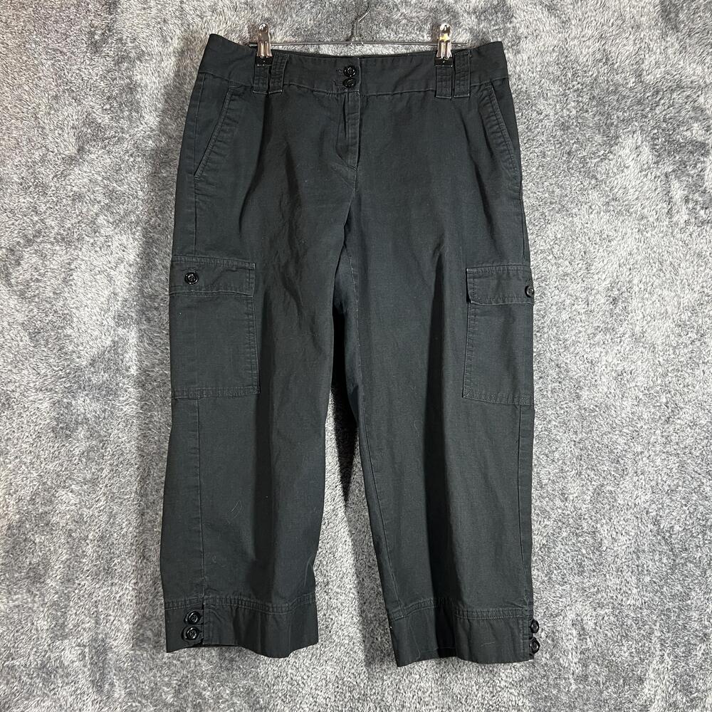IZOD Pants Womens 8 Black Cargo Twill Cuffed Pockets Zip Flat Front Casual